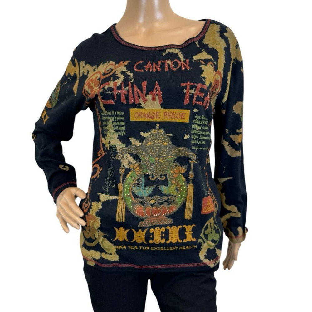 Women's Sissi Couture Black Orange Long Sleeve T-Shirt Size L - Picture 1 of 6